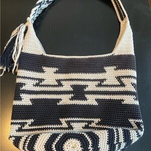 Elegant Black and Cream Crochet Shoulder Bag